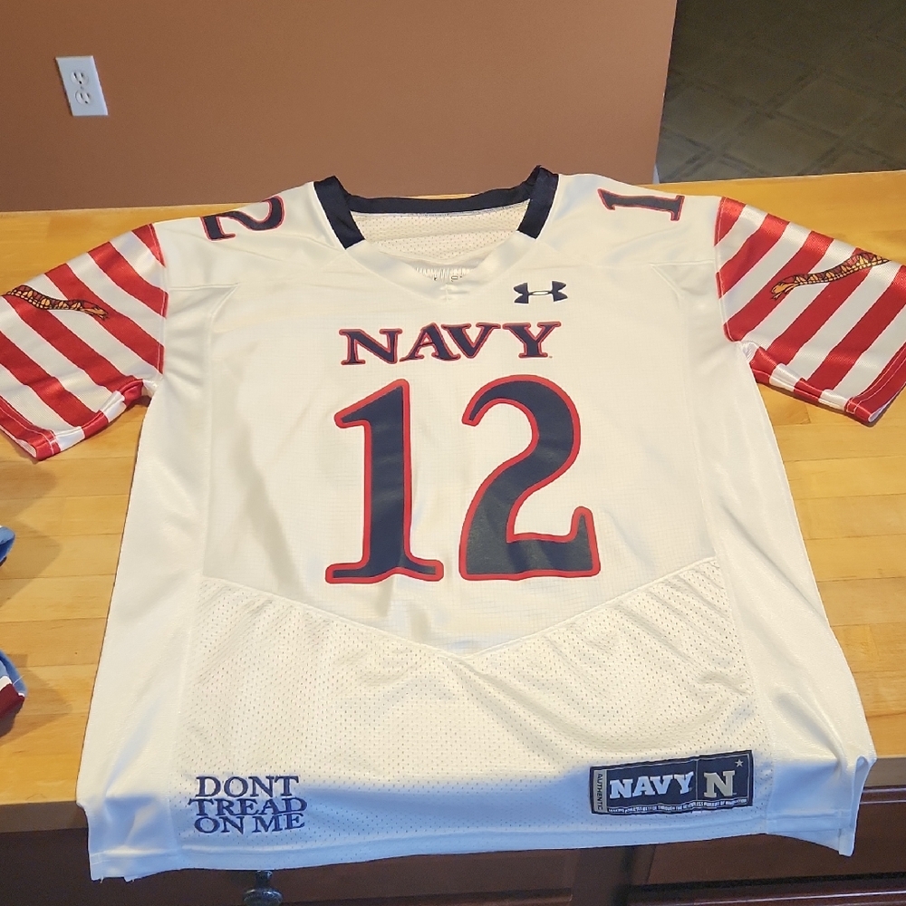 Navy Academy Under Armour White and Red Mens Football Jersey